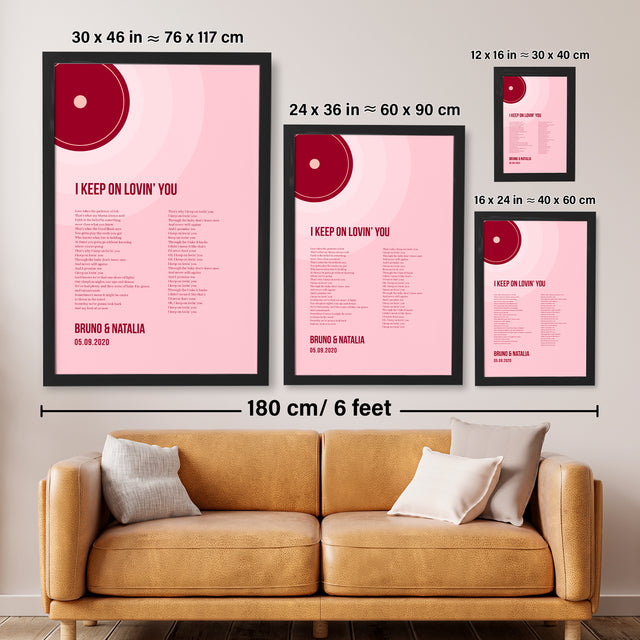 Tickled Pink Vinyl Record, Custom Song Lyrics Framed Art Print
