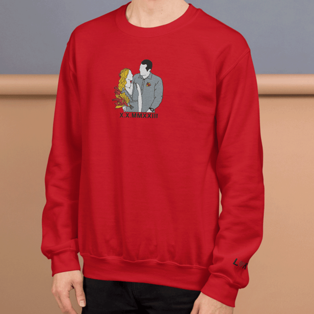 Custom Embroidered Portrait From Photo Sweatshirt, Line Art Sweatshirt