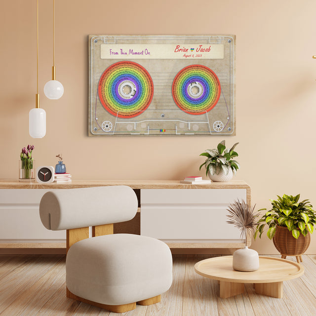 Customizable Music Song Lyrics Cassette Tape, Rainbow Gradient Art, LGBT Canvas Wall Art