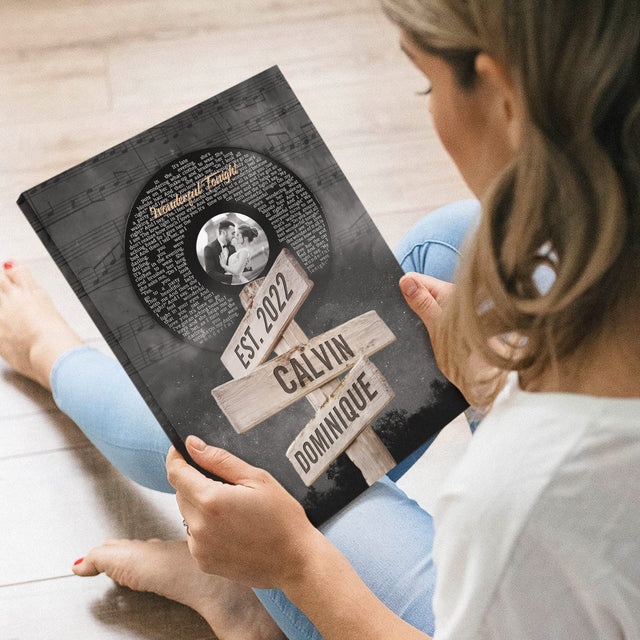 Custom Song Lyrics And Upload Photo, Vinyl Record Street Sign Style, Canvas Wall Art