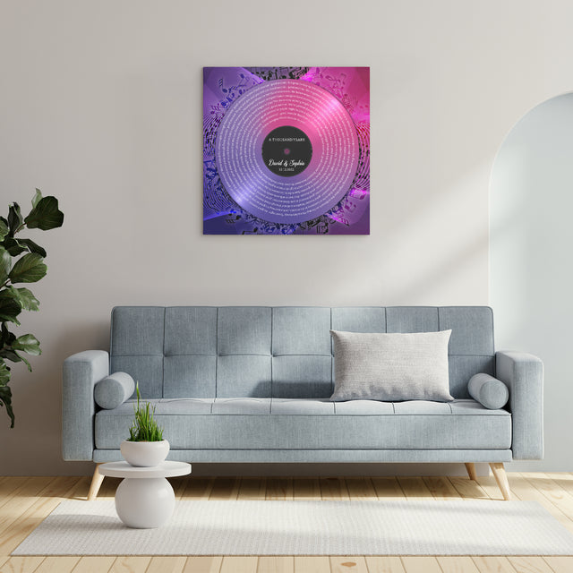 Neon Pink Purple Square Canvas, Customize Song Lyrics & Name Wall Art