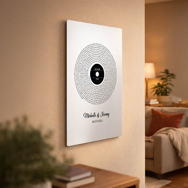 Personalized Vinyl Song Lyrics Circle Metal Print