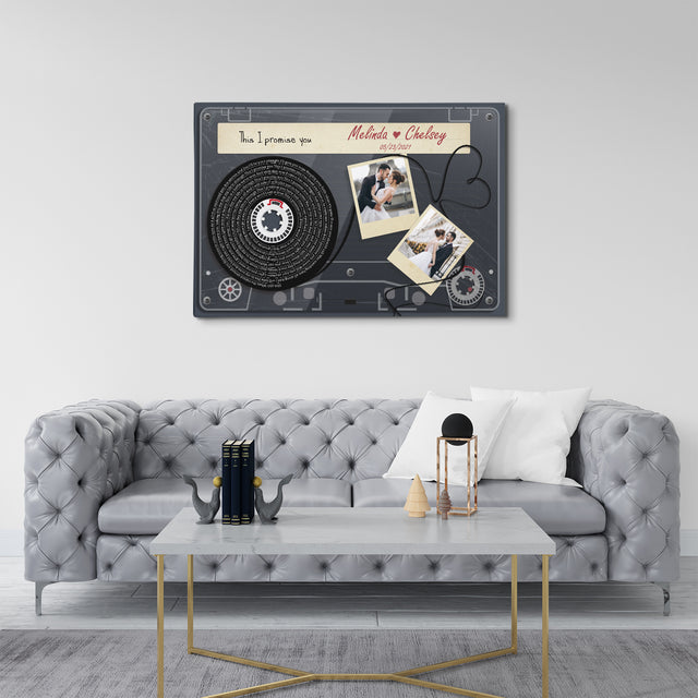 Custom Song Lyrics, Upload Photo And Customizable Text Cassette Tape Dark Blue Canvas Wall Art