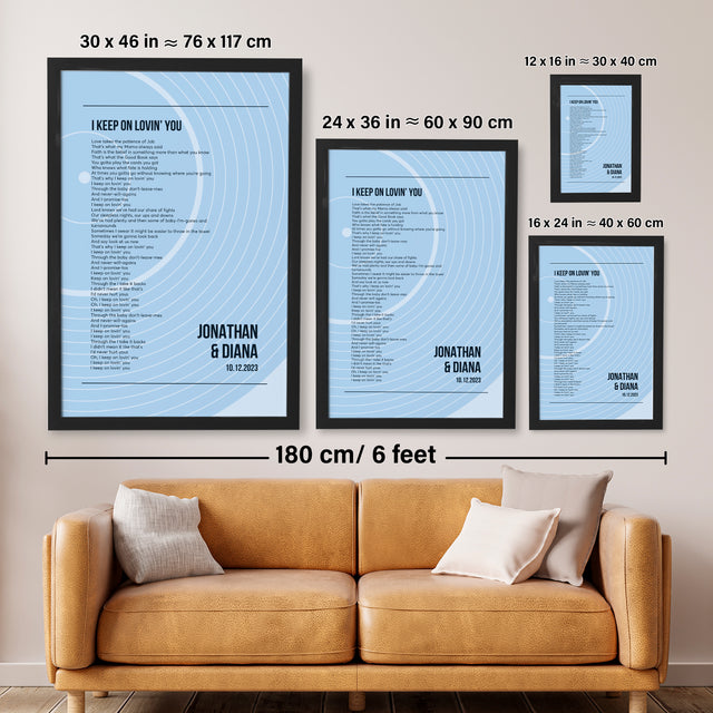 Song Lyrics Wall Art, Minimalist Ice Blue Vinyl Record Framed Art Print