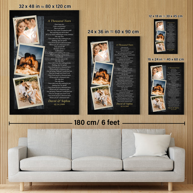 3 Photos Wall Art, Customizable Song Lyrics, Text