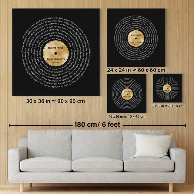 Golden Melodies Square Canvas, Custom Lyric On Wall Art