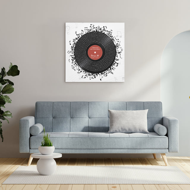 Custom Song Lyrics, Customizable Name And Date, Record Player Square Canvas Wall Art