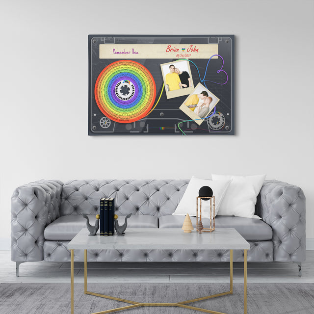 Custom Song Lyrics, Upload Photo And Customizable Text Cassette Tape, Rainbow Art, LGBT Canvas Wall Art