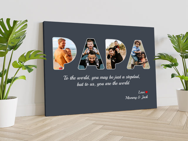 PAPA Custom Photo - Customizable Navy Vintage Background Canvas