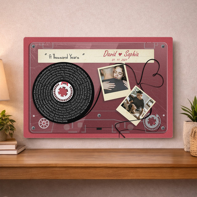 Personalized Cassette Photo & Song Lyrics Metal Print