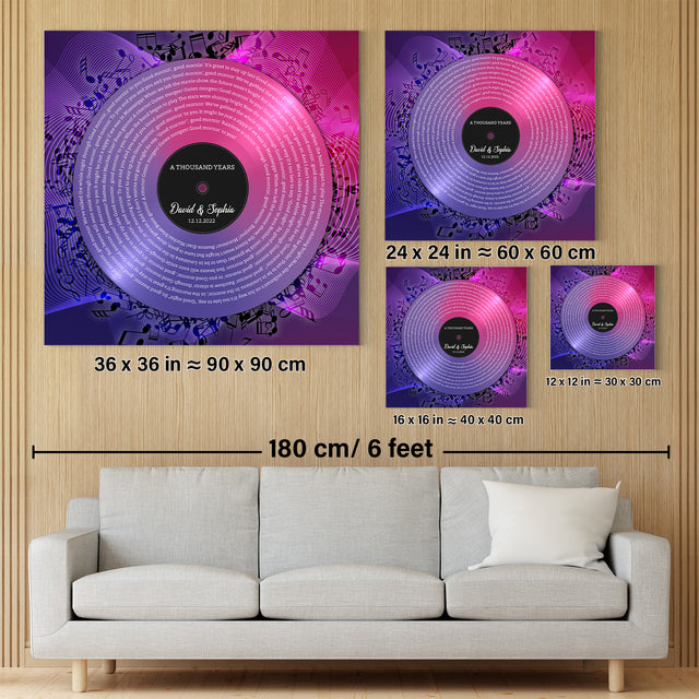 Neon Pink Purple Square Canvas, Customize Song Lyrics & Name Wall Art