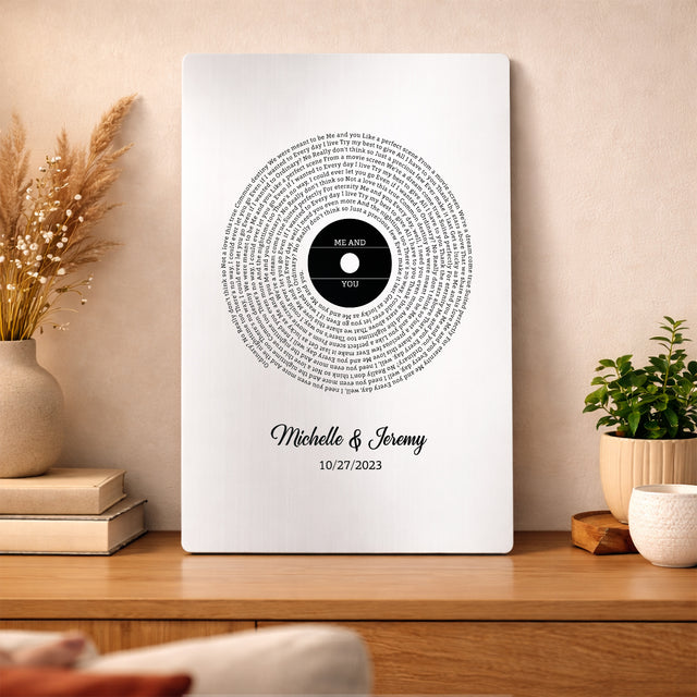 Personalized Vinyl Song Lyrics Circle Metal Print
