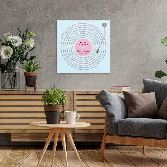 Pastel Vinyl Record Canvas Print, Personalized Song Lyrics Canvas Wall Art