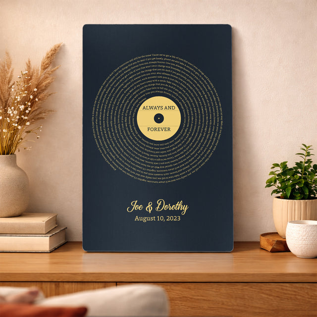 Personalized Gold Vinyl Song Lyrics Metal Print - Golden Anniversary