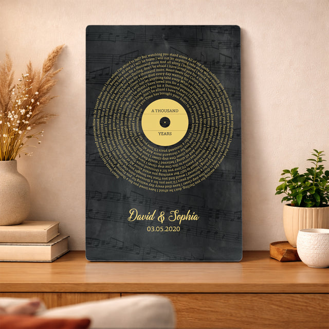 Personalized Gold Vinyl Record Song Lyrics Metal Print