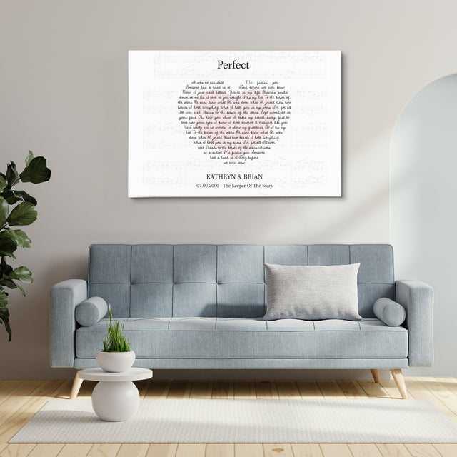 Custom Song Lyrics Heart Shape, Customizable Name, Date Canvas