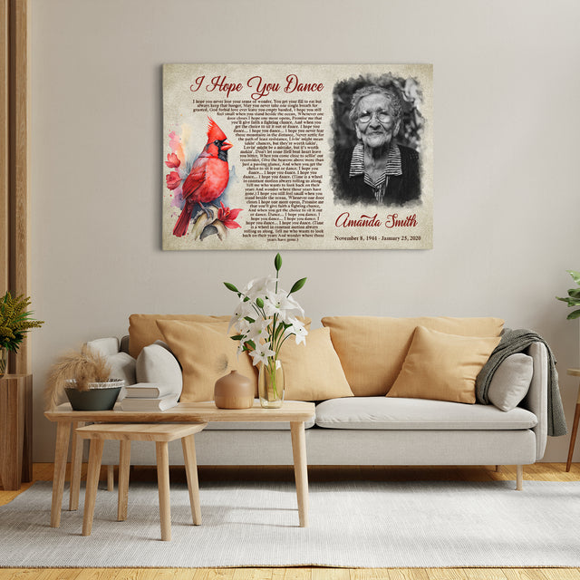 Personalized Cardinal Memorial Canvas, Custom Song Lyrics And Photo