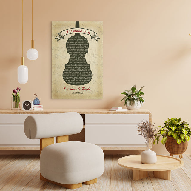 Custom Song Lyrics And Text, Violin Art, Canvas Wall Art