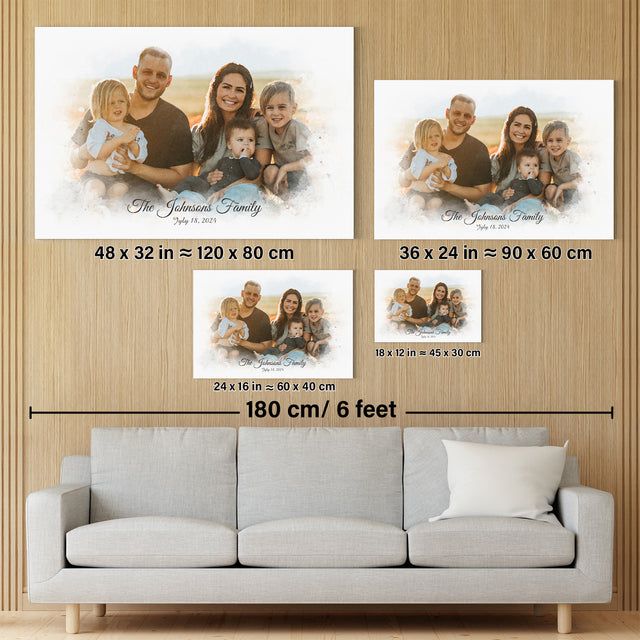 Custom Watercolor Family Portrait Canvas