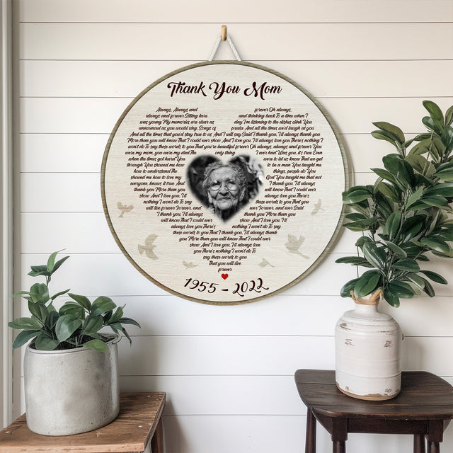 Personalized Round Wood Sign with Custom Photo and Lyrics, Memorial Gifts
