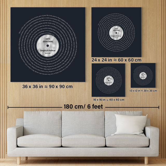 Minimalist Wall Art Canvas, Personalized Name and Silver Lyrics