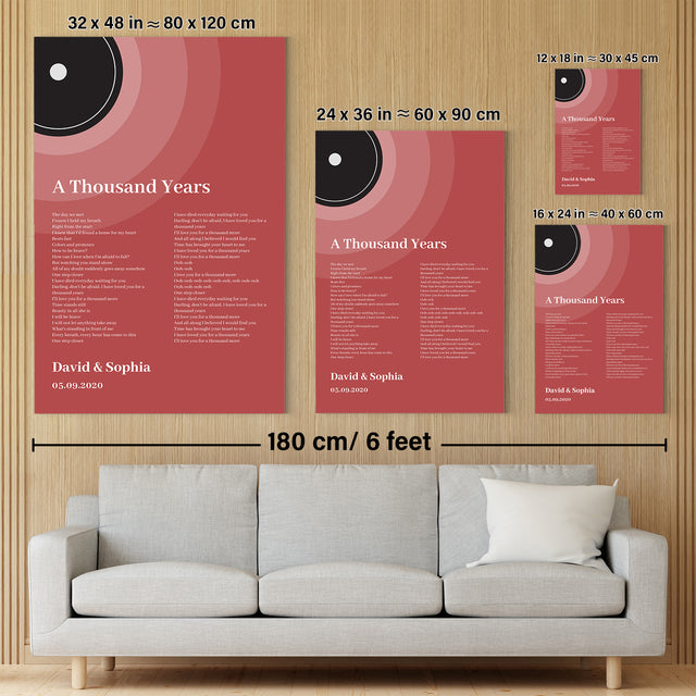 Maroon Vinyl Record Canvas Print, Personalized Song Lyrics Canvas Wall Art