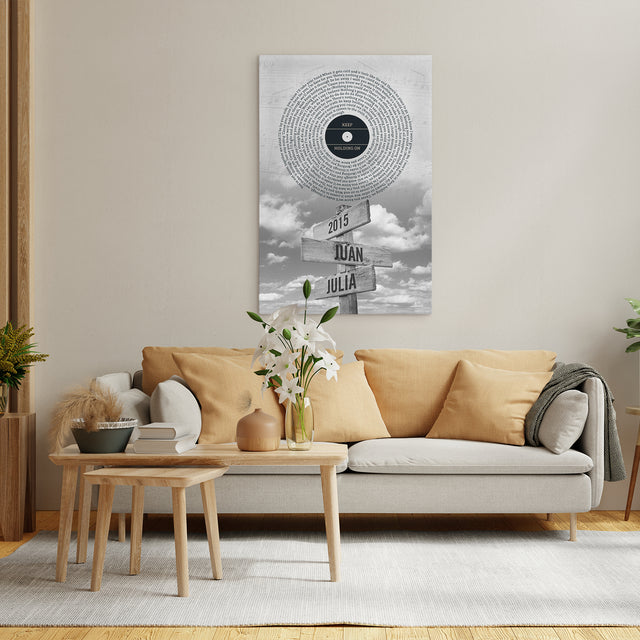 Custom Song Lyrics And Text, Street Sign, Canvas Wall Art