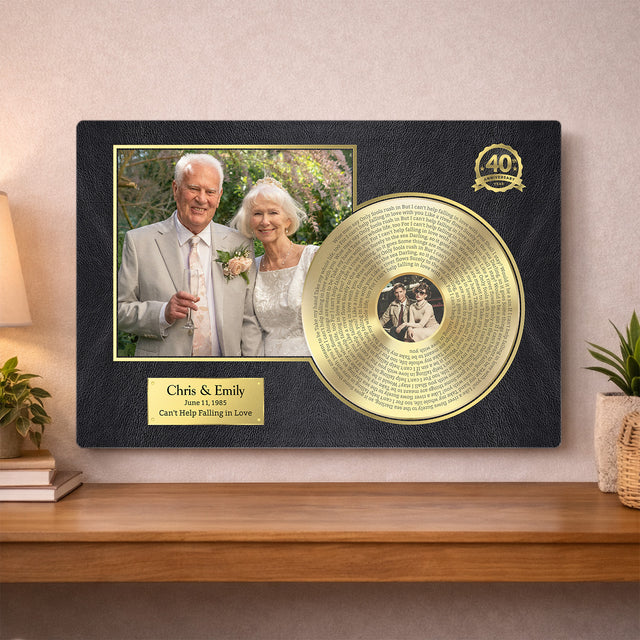 Personalized 40th Anniversary Gold Vinyl Photo & Song Lyrics Metal Print