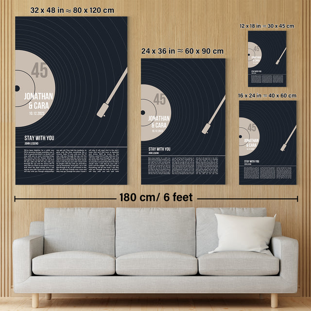 Song Lyrics Wall Art, Personalized Vinyl Record Canvas, Black Version