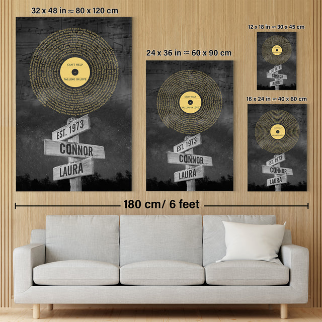 Custom Song Lyrics And Text, Street Sign, Canvas Wall Art