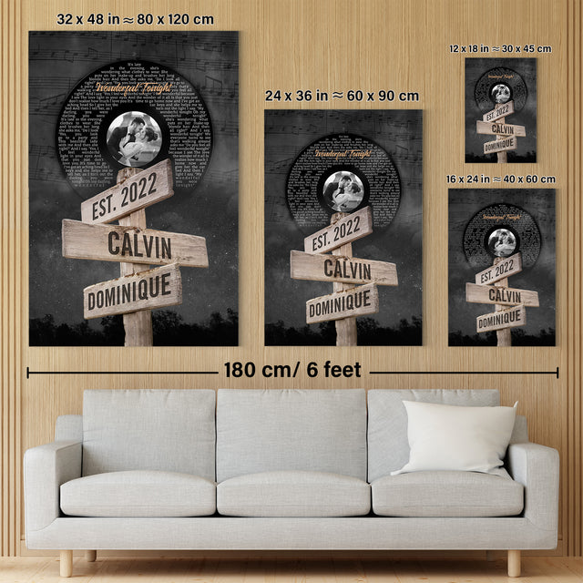 Custom Song Lyrics And Upload Photo, Vinyl Record Street Sign Style, Canvas Wall Art