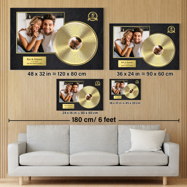 Personalized Name & Date, Upload Photo Gold Vinyl Record Canvas