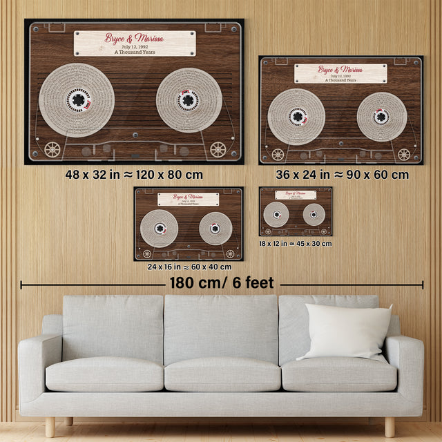 Cassette Tape Custom Song Lyrics, Customizable Text Wood Background Canvas