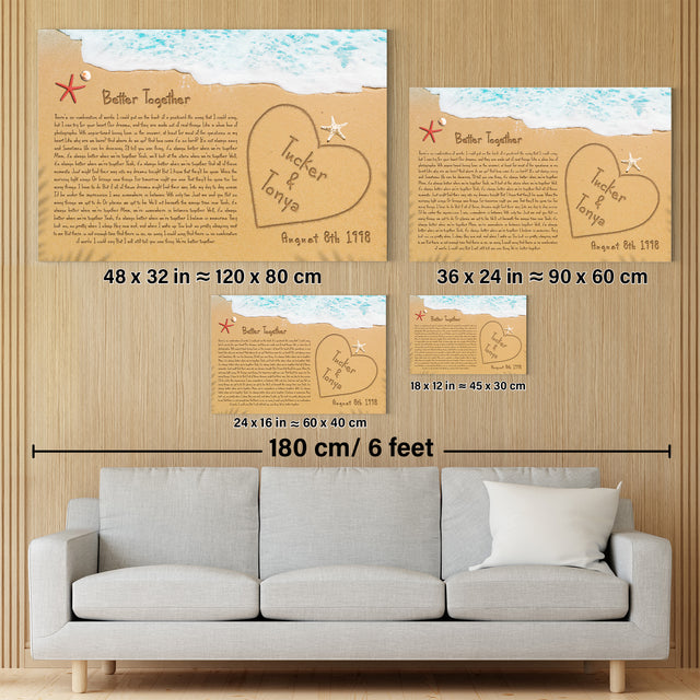 Custom Song Lyrics in The Sand Ocean Canvas Wall Art, Custom Name and Date
