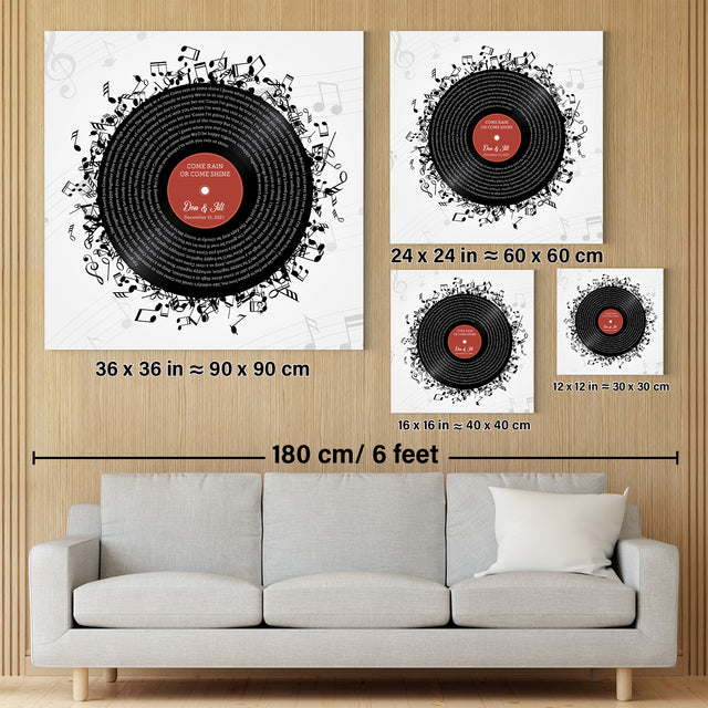 Custom Song Lyrics, Customizable Name And Date, Record Player Square Canvas Wall Art