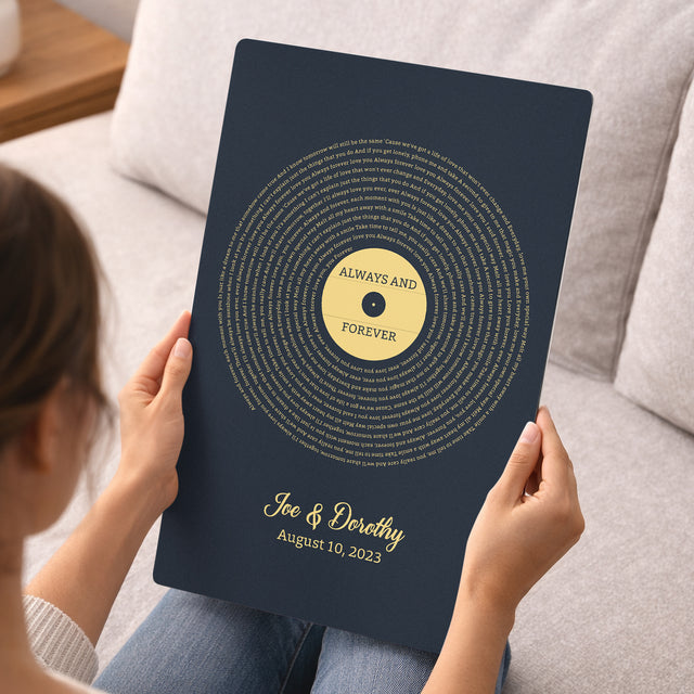 Personalized Gold Vinyl Song Lyrics Metal Print - Golden Anniversary