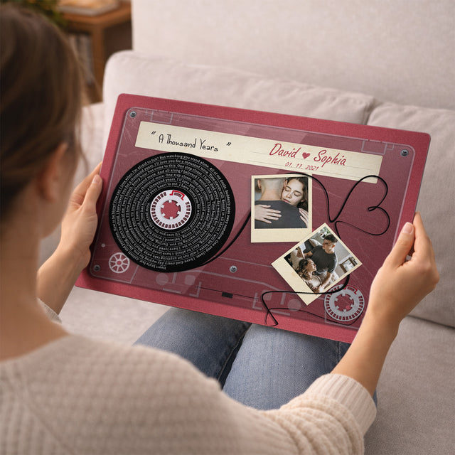 Personalized Cassette Photo & Song Lyrics Metal Print