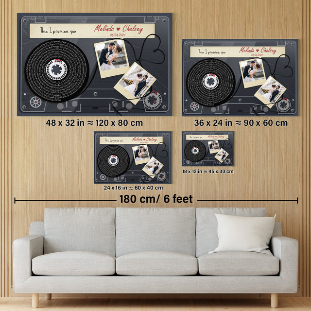 Custom Song Lyrics, Upload Photo And Customizable Text Cassette Tape Dark Blue Canvas Wall Art