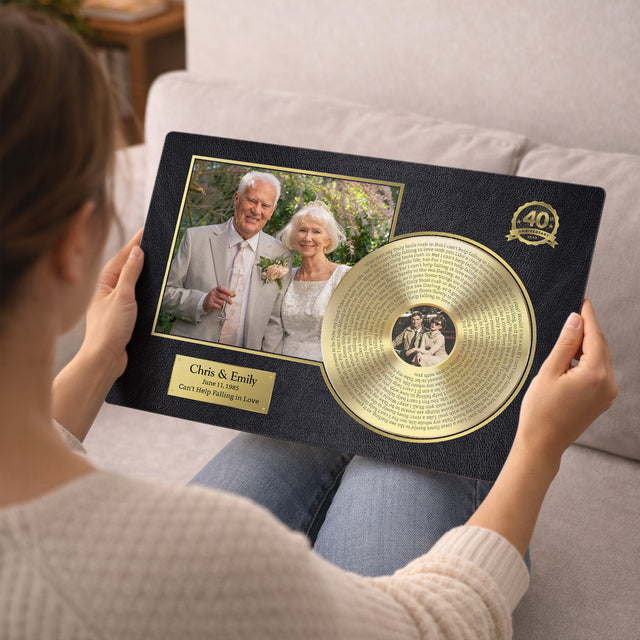 Personalized 40th Anniversary Gold Vinyl Photo & Song Lyrics Metal Print