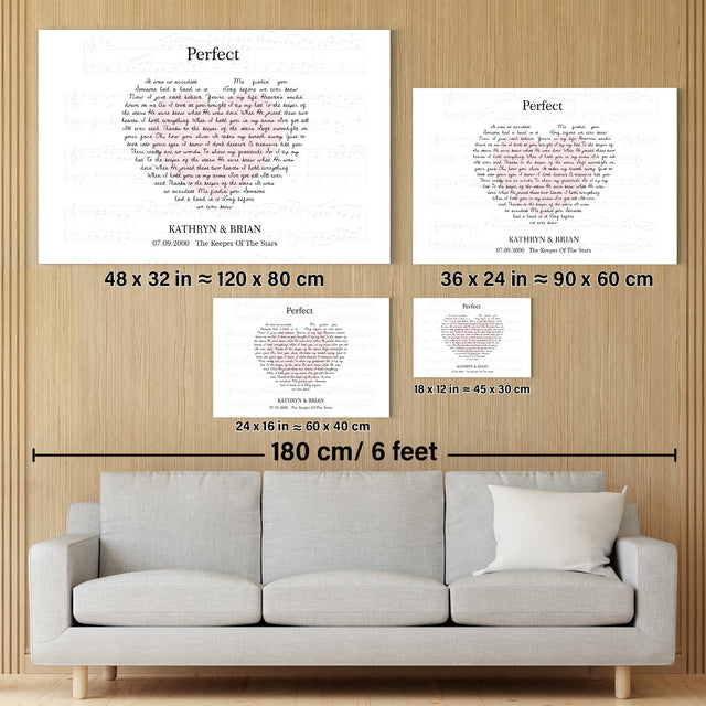 Custom Song Lyrics Heart Shape, Customizable Name, Date Canvas