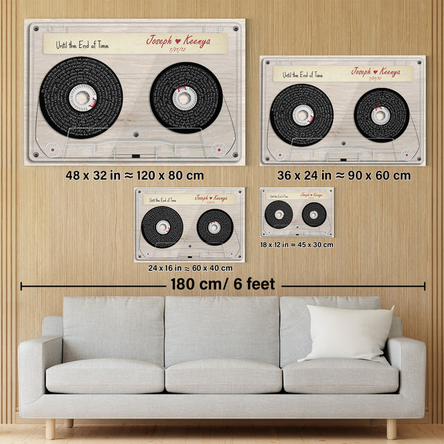 Custom Song Lyrics, Customizable Text Cassette Tape Light Wood Background Canvas
