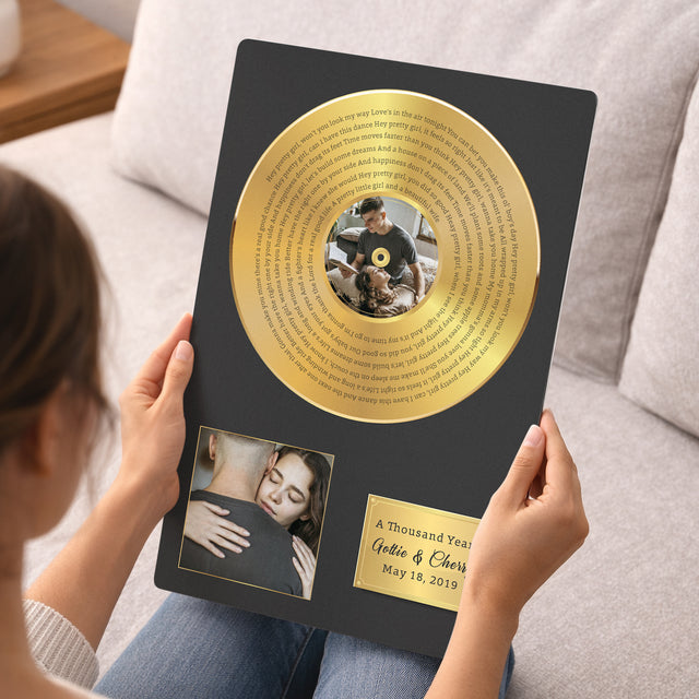 Personalized Gold Vinyl Photo & Song Lyrics Metal Print