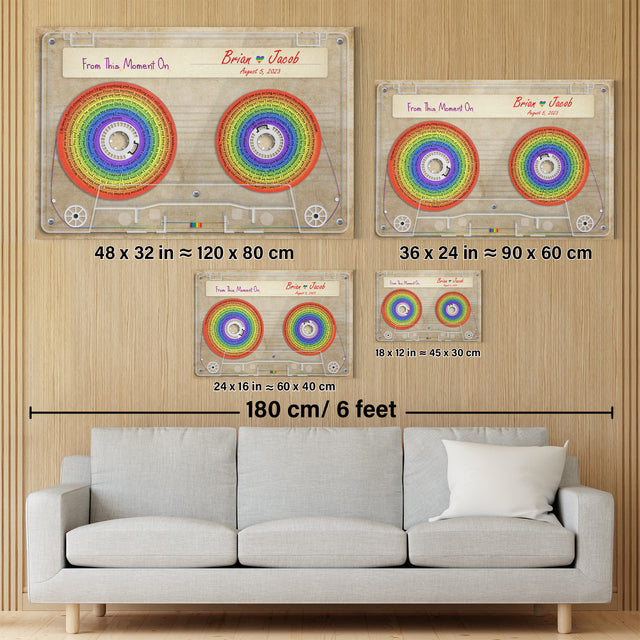 Customizable Music Song Lyrics Cassette Tape, Rainbow Gradient Art, LGBT Canvas Wall Art