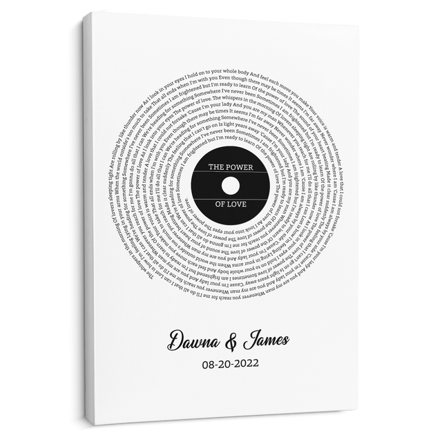 Custom Song Lyrics Canvas - White Background, Personalized Name & Date