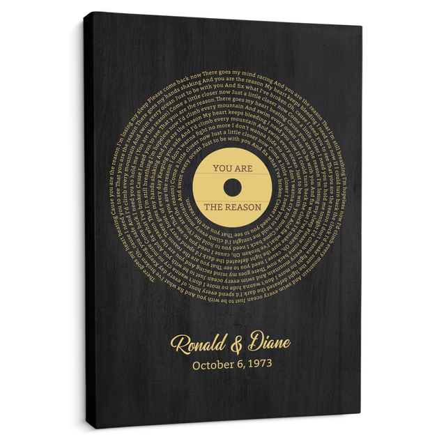 Custom Song Lyrics On Canvas, Name & Date, Black Background Canvas