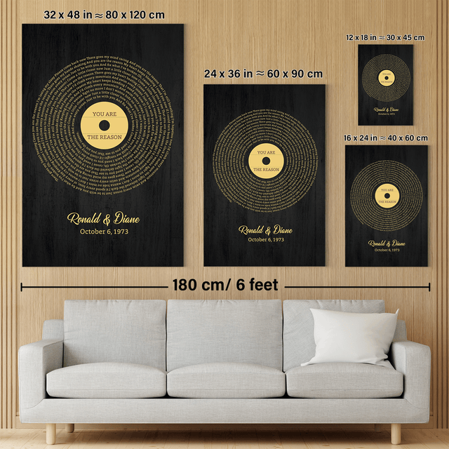 Custom Song Lyrics On Canvas, Name & Date, Black Background Canvas