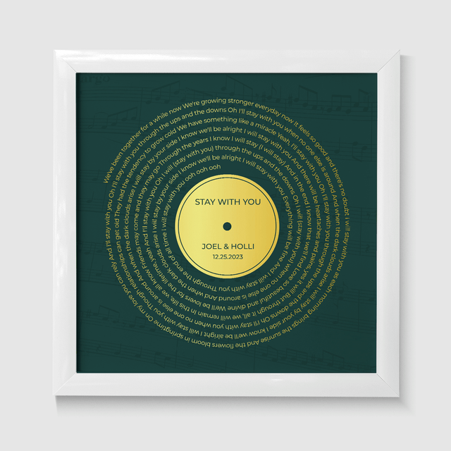 Personalized Gold Song Lyrics Framed Art Print, Retro Green Vinyl Record Wall Art