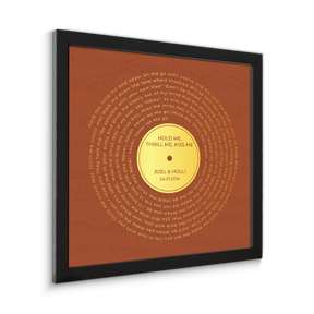 Personalized Gold Song Lyrics Framed Art Print, Orange Vinyl Record