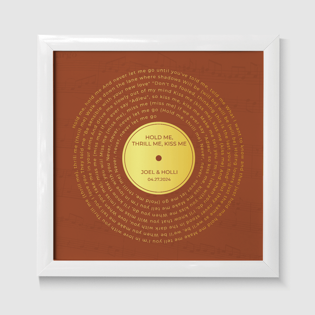 Personalized Gold Song Lyrics Framed Art Print, Orange Vinyl Record
