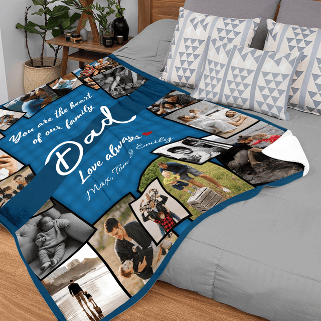 Dad You Are The Heart Of Our Family Blanket, Custom Name Photo